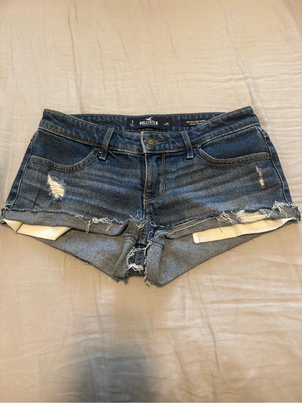 Vintage Hollister Medium Blue Distressed Low Rise Denim Shorts